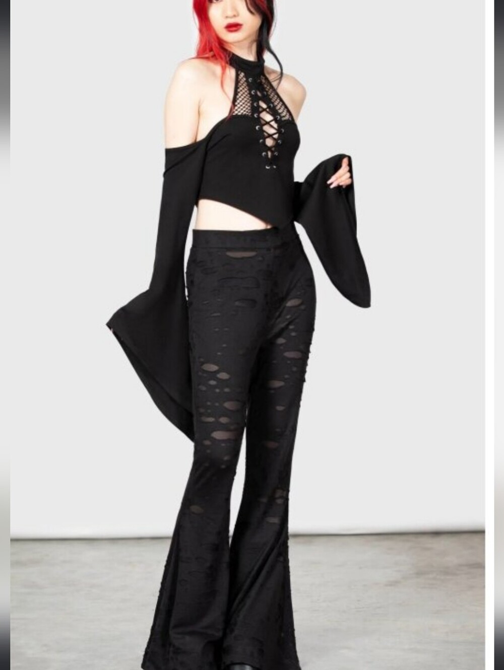 Killstar Black Distressed Flare Pants